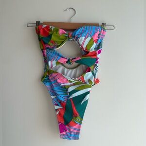 Strapless Tropical Print One Piece Swimsuit
